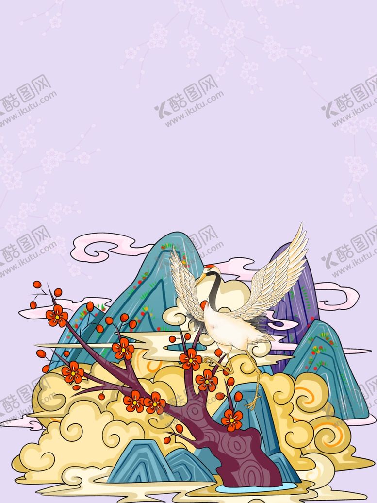 编号：89195105171745175774【酷图网】源文件下载-中国风国潮手绘插画鹤