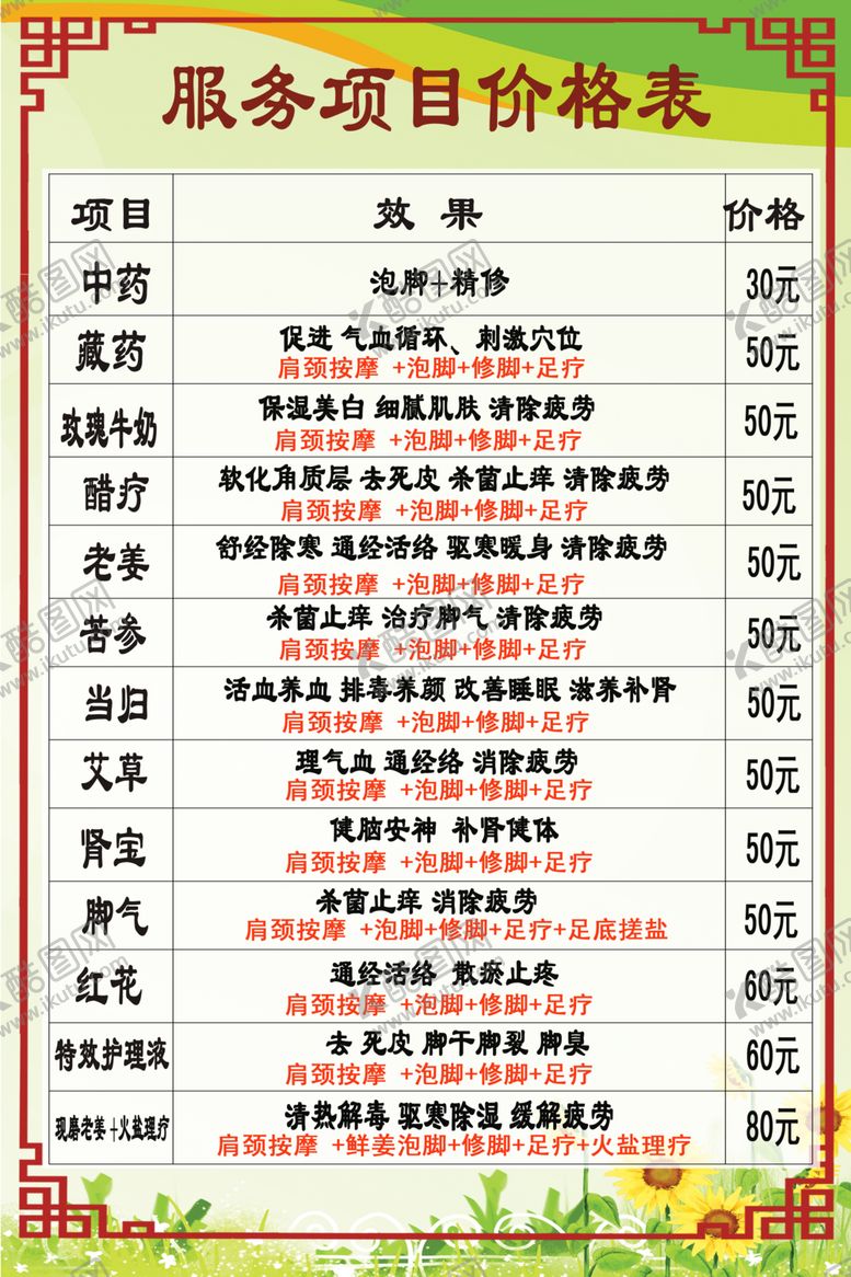 编号：72909401150518406983【酷图网】源文件下载-按摩保健价目表