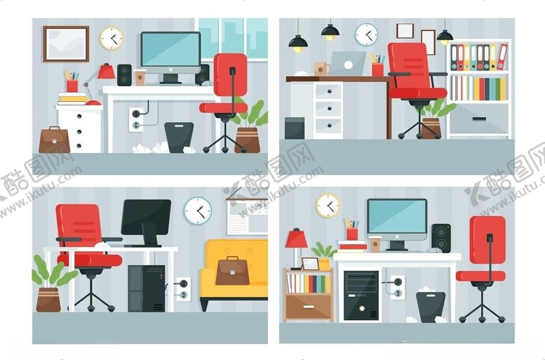 编号：14265409271522461730【酷图网】源文件下载-多彩办公场景插画