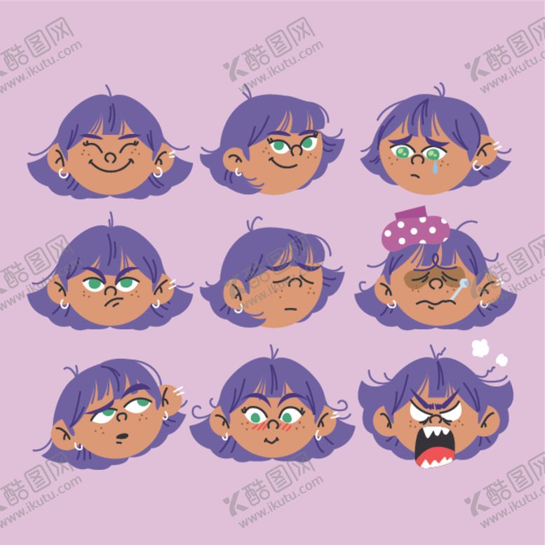 编号：16307502262237372811【酷图网】源文件下载-女孩头表情图片