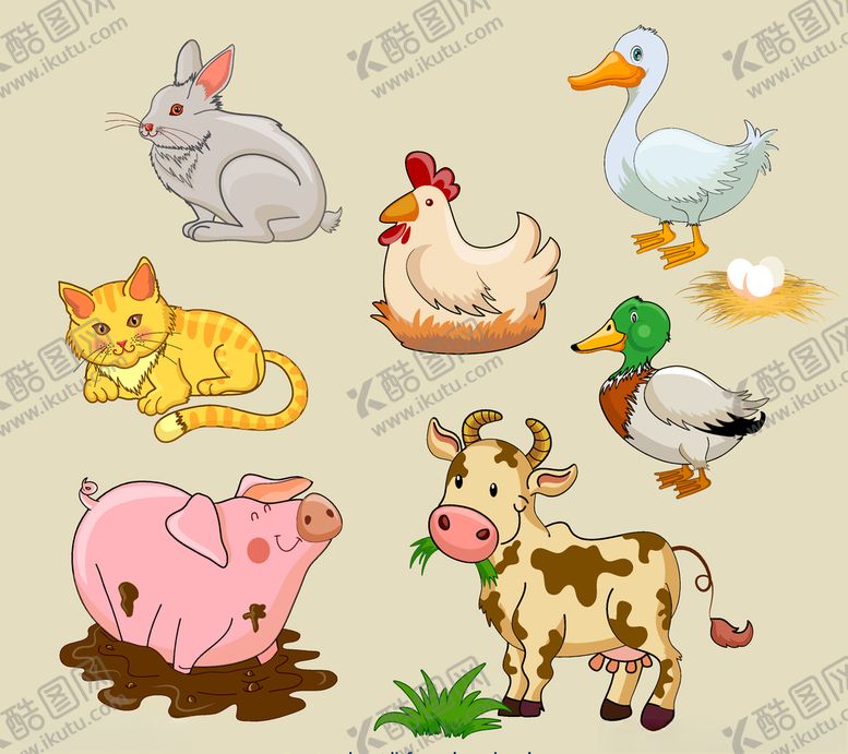编号：43077310301346427649【酷图网】源文件下载-7款创意农场动物