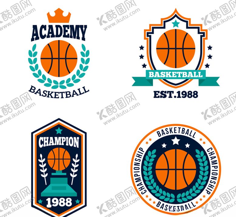 编号：72401511011040192623【酷图网】源文件下载-4款创意篮球元素标志矢量素材