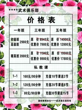 培训价目表
