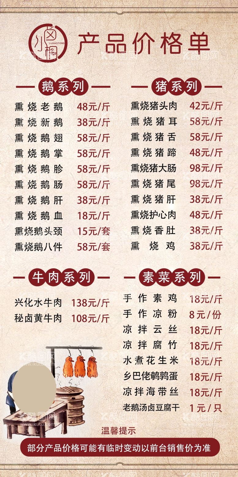 编号：45645311271521599211【酷图网】源文件下载-卤菜店 价格表