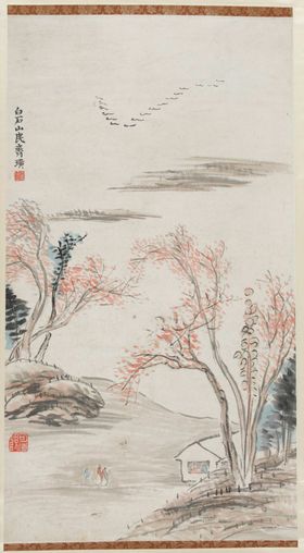 齐白石国画水墨山水装饰古树