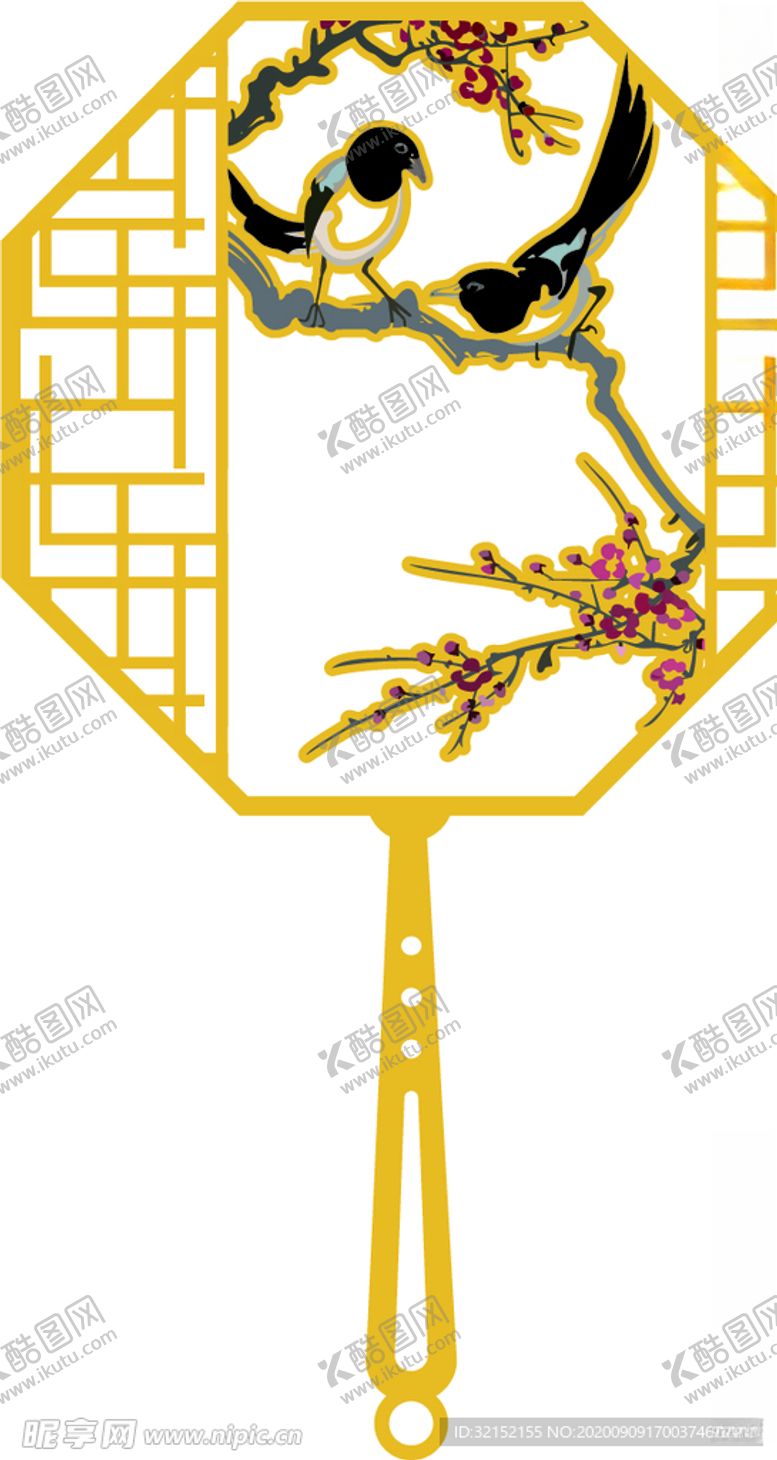 编号：93864405190630338994【酷图网】源文件下载-鸟梅花团扇书签