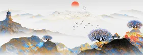 水墨山水画大理石中式背景墙国