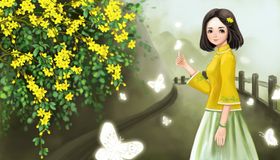 人物女性清新插画背景海报素材