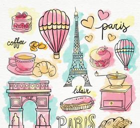 彩绘巴黎元素