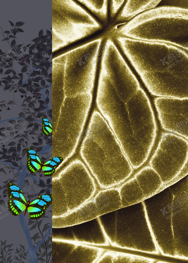 编号：94448411010003003273【酷图网】源文件下载-抽象金色叶子金箔客厅装饰画