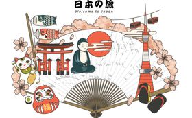 日本旅行扇子复古合成海报素材