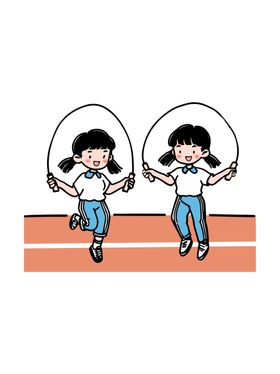 女孩跳绳运动场景