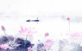 荷花电视背景墙