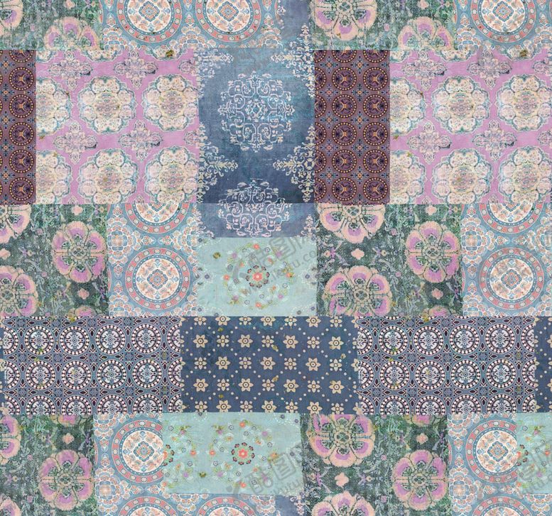 编号：16825704030644401198【酷图网】源文件下载-多彩几何花卉拼接图案