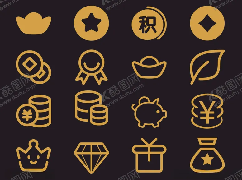 编号：22251401131713539434【酷图网】源文件下载-金钱元宝积分等图标
