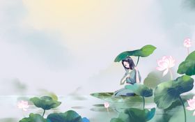 女性人物荷花夏季合成海报素材
