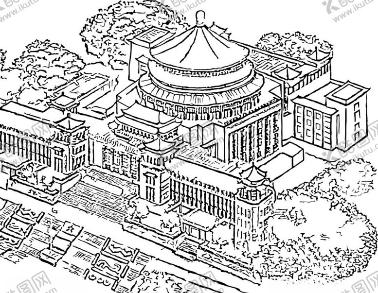 编号：92001205061802046766【酷图网】源文件下载-重庆建筑手绘-人民大礼堂