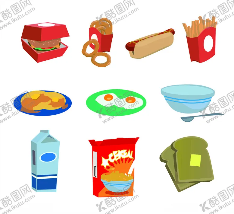编号：41122006300153565269【酷图网】源文件下载-多样食品饮料与餐具集合