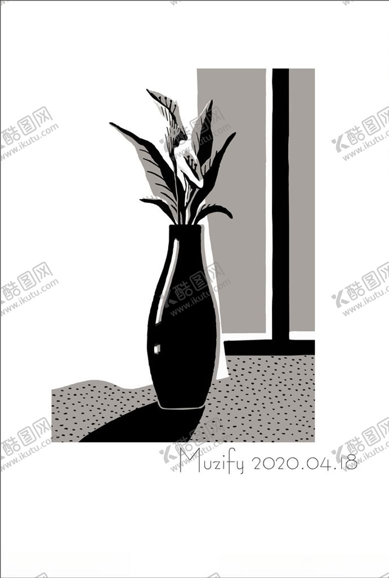编号：55475707060104383161【酷图网】源文件下载-植物花瓶黑白插画