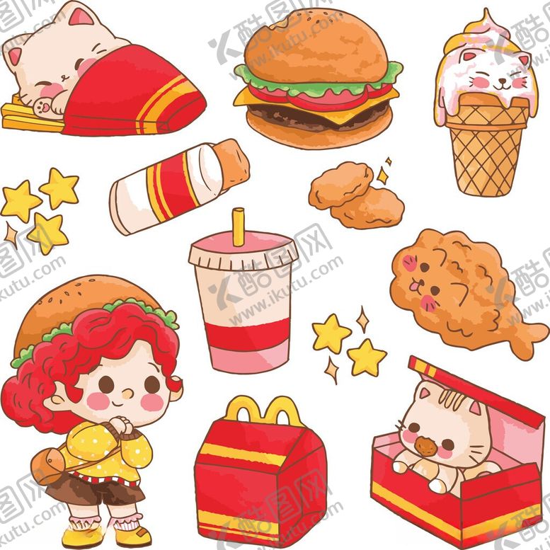 编号：17739506111414303261【酷图网】源文件下载-可爱女孩与美味零食组合