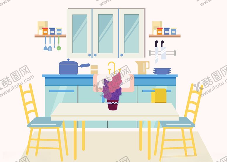 编号：48309309291325386141【酷图网】源文件下载-蓝色整洁厨房