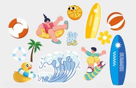 夏日海滩度假元素贴纸
