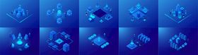 蓝色科技感方块背景画面