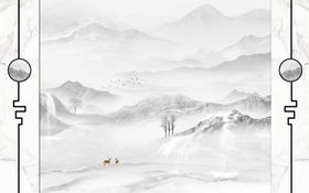 水墨山水树背景墙