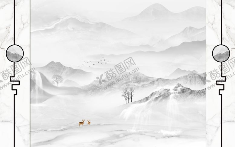 编号：87896207040552004768【酷图网】源文件下载-水墨山水树背景墙