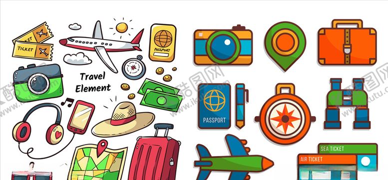 编号：11107809281545089976【酷图网】源文件下载-彩色旅游旅行元素
