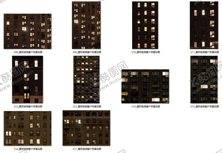 编号：30124701281754269014【酷图网】源文件下载-建筑楼房窗户夜景贴图