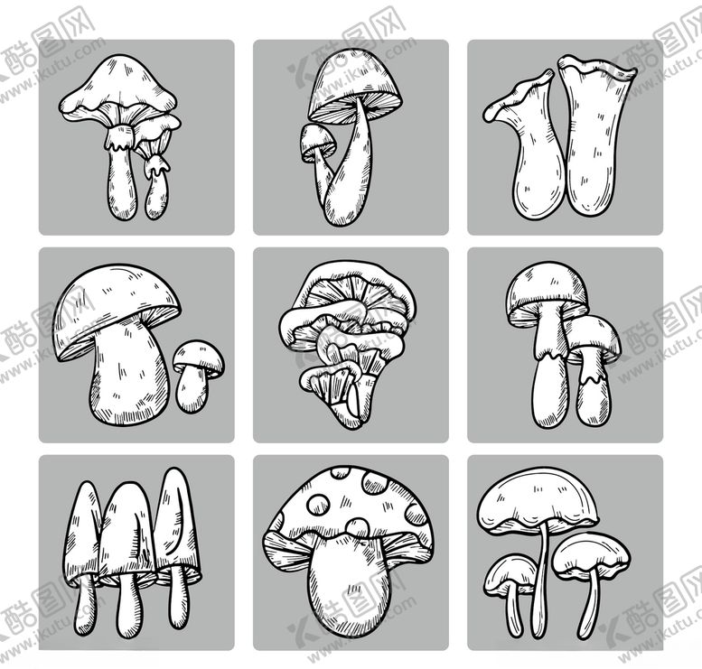 编号：11213706151706444723【酷图网】源文件下载-山珍蘑菇手绘线稿