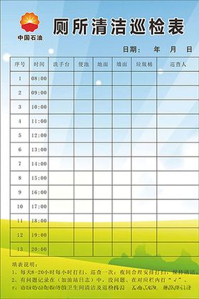 加油站厕所清洁巡检表