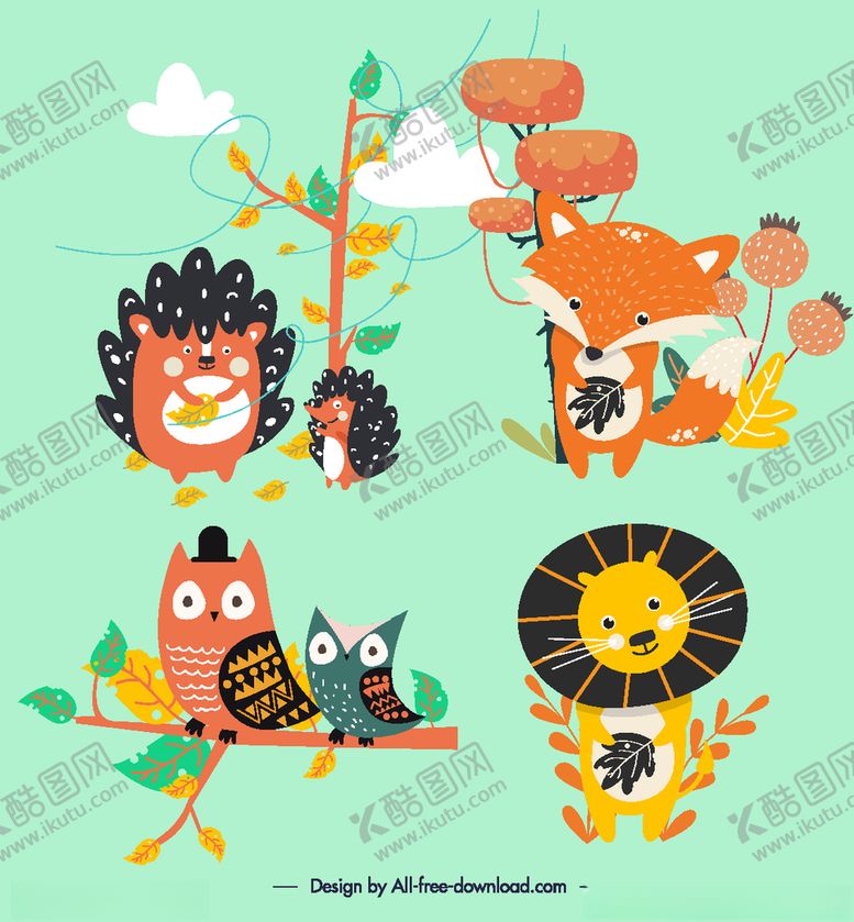 编号：41772010061907319470【酷图网】源文件下载-4组可爱森林动物