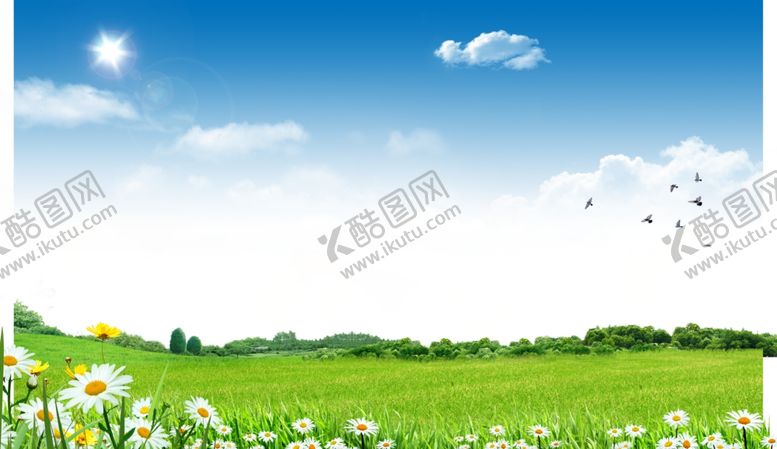 编号：52235110261759081392【酷图网】源文件下载-蓝天白云草地背景底纹