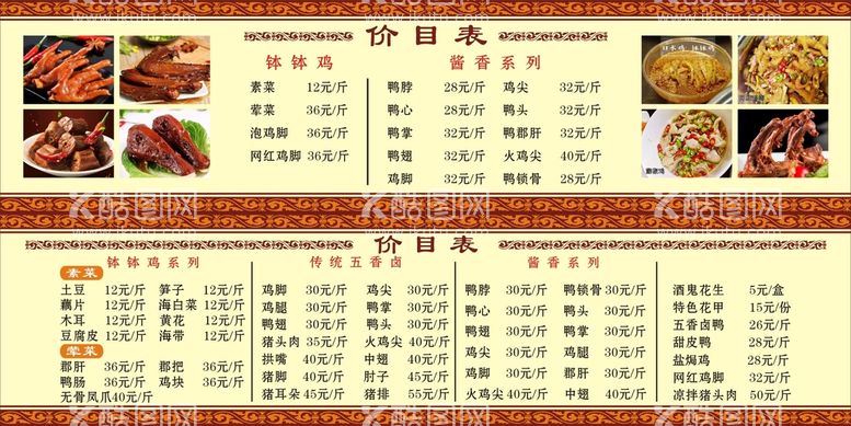 编号：48505610241727045890【酷图网】源文件下载-卤菜价目表