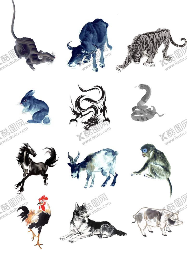 编号：40117205130350299429【酷图网】源文件下载-水墨十二生肖