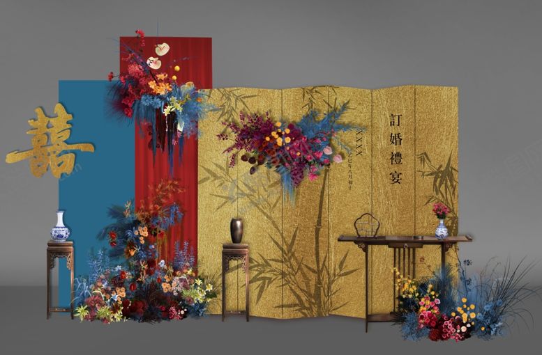 编号：22924204021951191196【酷图网】源文件下载-中式婚礼迎宾区场景布置