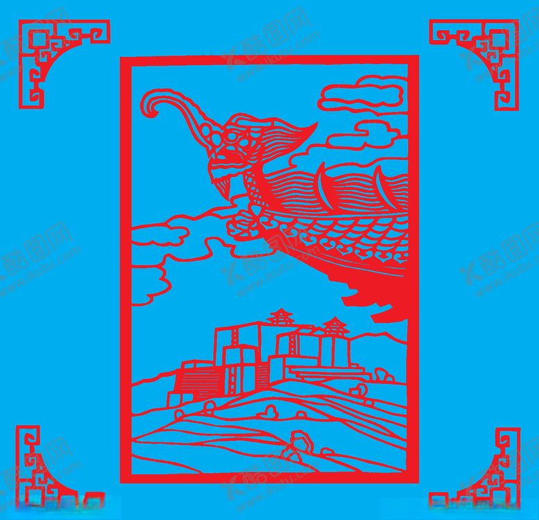 编号：24869409141712088781【酷图网】源文件下载-角楼剪纸