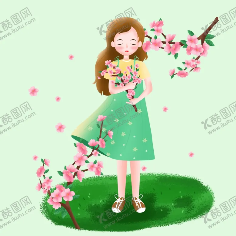 编号：27230305010040322920【酷图网】源文件下载-女孩捧着桃花