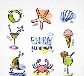 手绘彩色夏季元素矢量图
