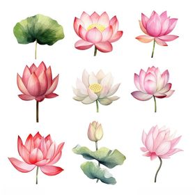 精美荷花荷叶插画素材