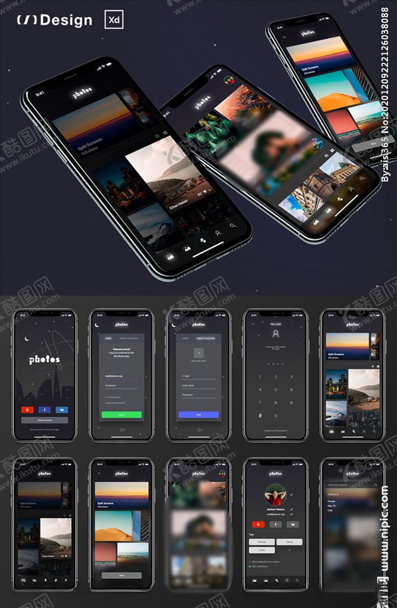 编号：23994405050850228787【酷图网】源文件下载-xd图片管理暗黑色UI设计登录