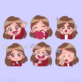粉色猫耳女孩多样表情