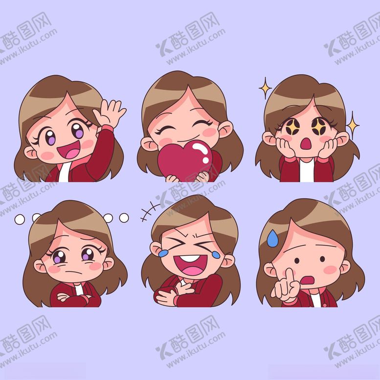编号：23063410170046508896【酷图网】源文件下载-女孩多样表情卡通插画