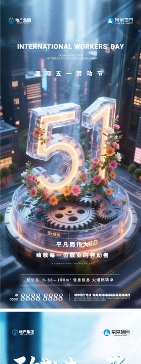 五一劳动节系列海报公历日放假鲜花