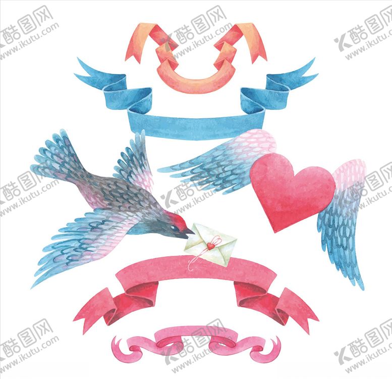 编号：84571607121548195876【酷图网】源文件下载-彩色水彩丝带条幅矢量素材