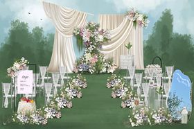 草坪户外奶油白色白绿粉色主舞台