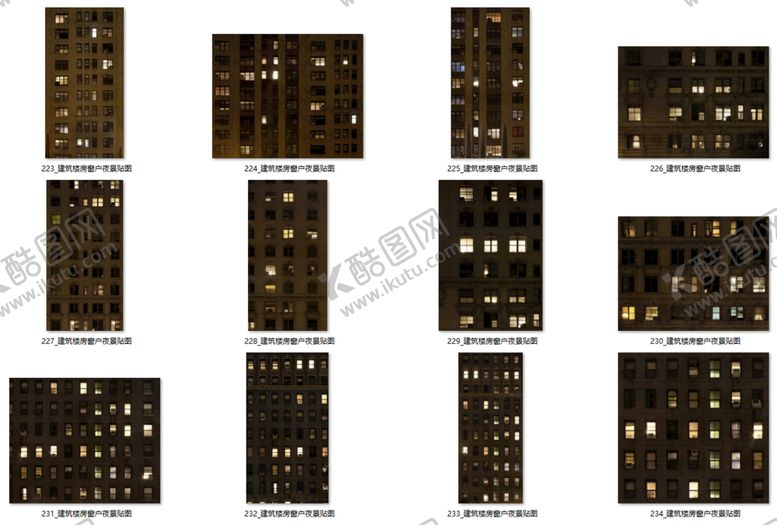 编号：76812201281328145596【酷图网】源文件下载-建筑楼房窗户夜景贴图
