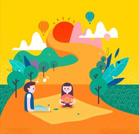 夏季郊游户外场景矢量插画